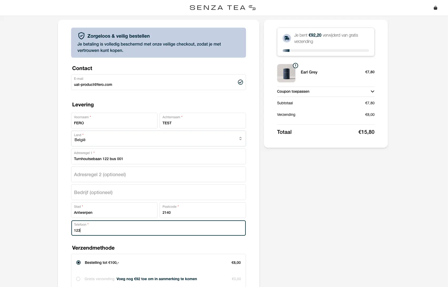 Senza Tea Checkout